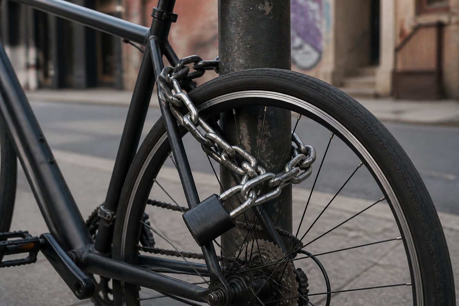 chaîne antivol vélo maillons acier attaché cadre roue