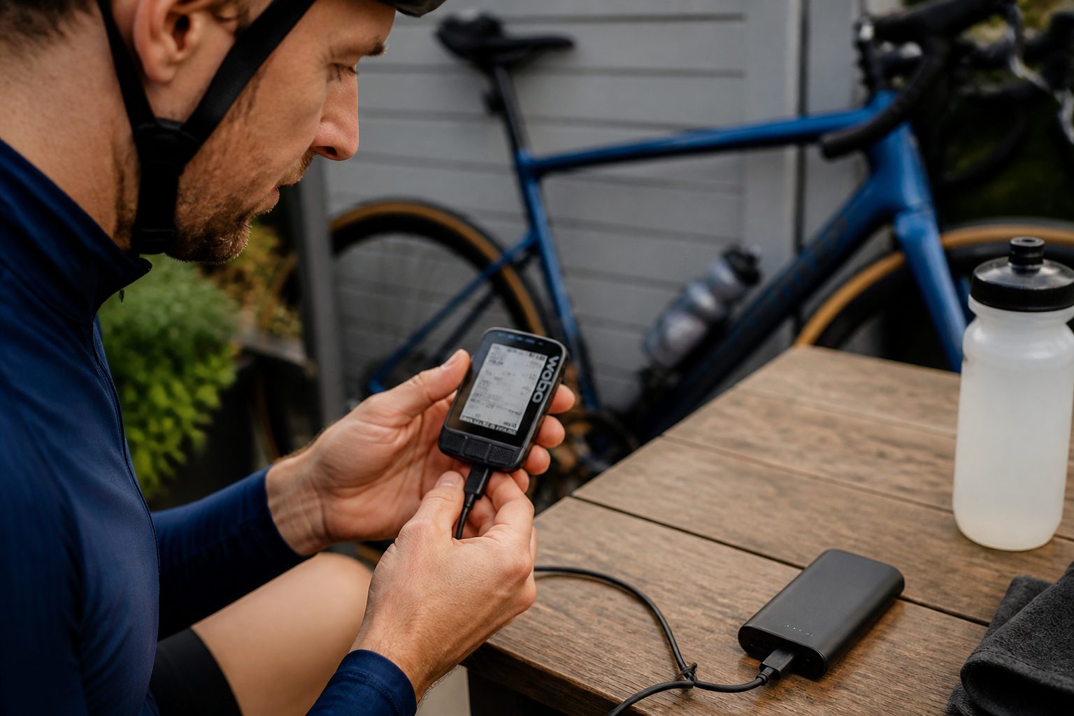 Recharge de la batterie d'un compteur GPS vélo