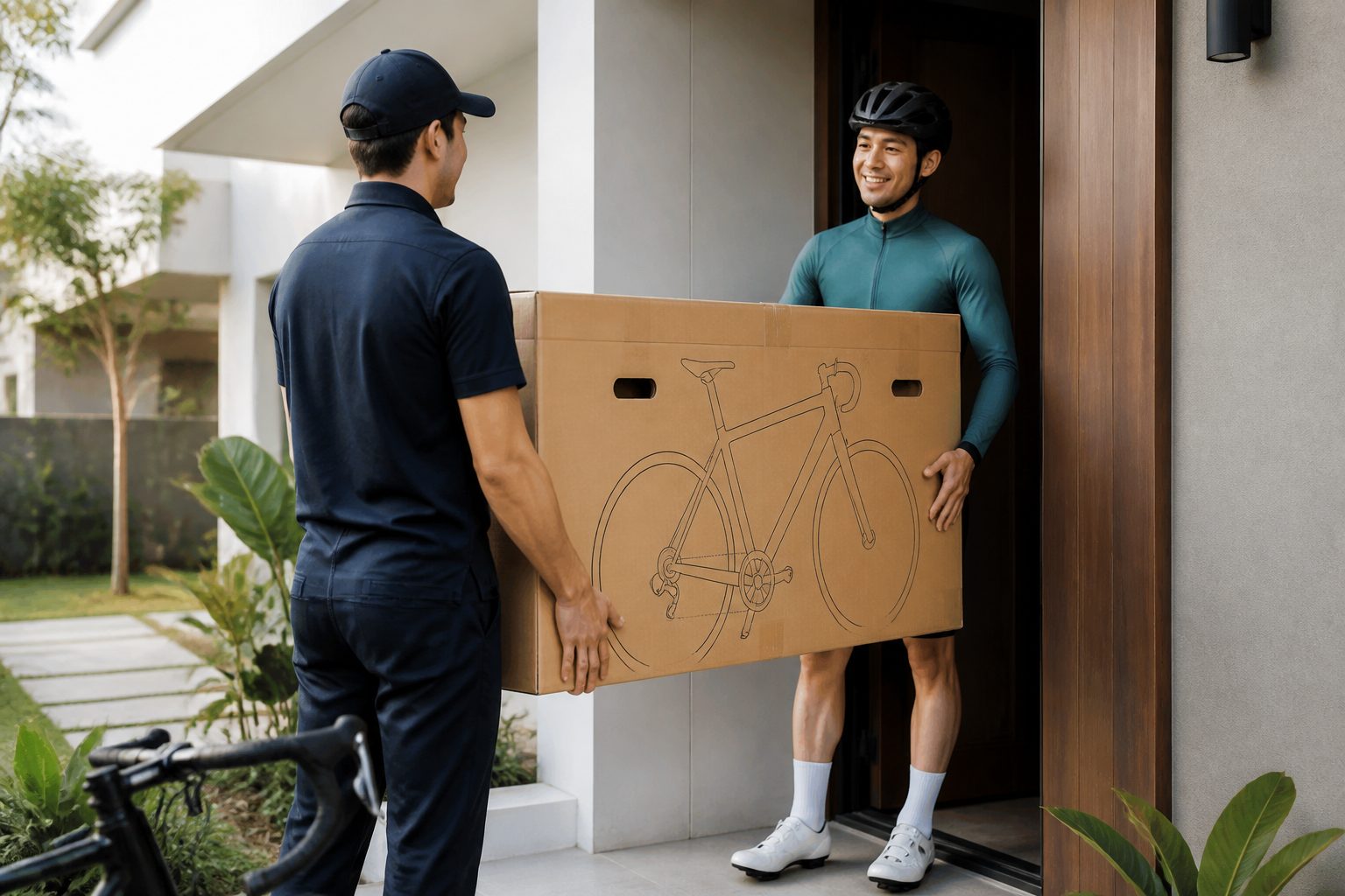 colis vélo bike-discount livraison france devant une maison