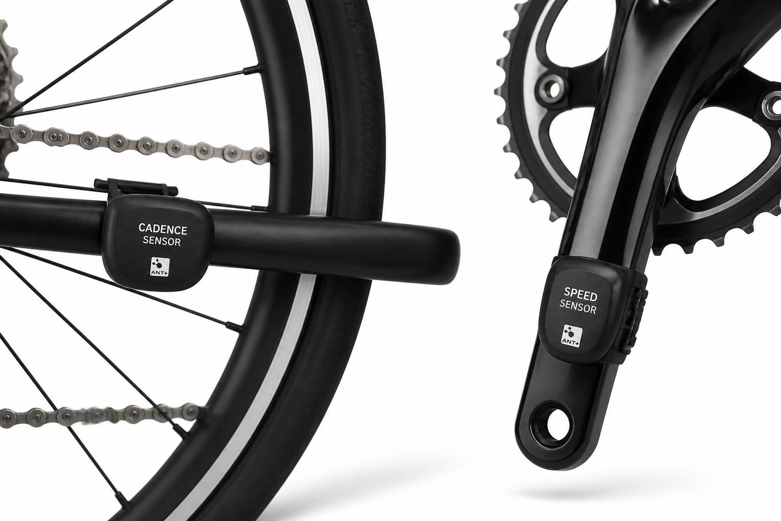 capteur de cadence ANT+ vélo fixé sur pédalier