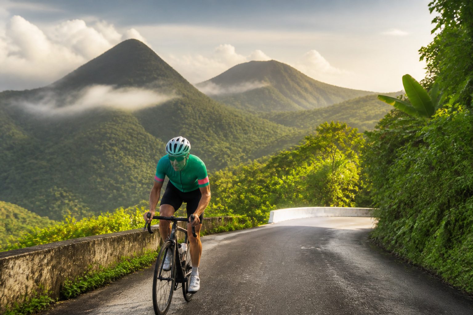 montée col des Mamelles route de la traversée vélo Guadeloupe forêt
