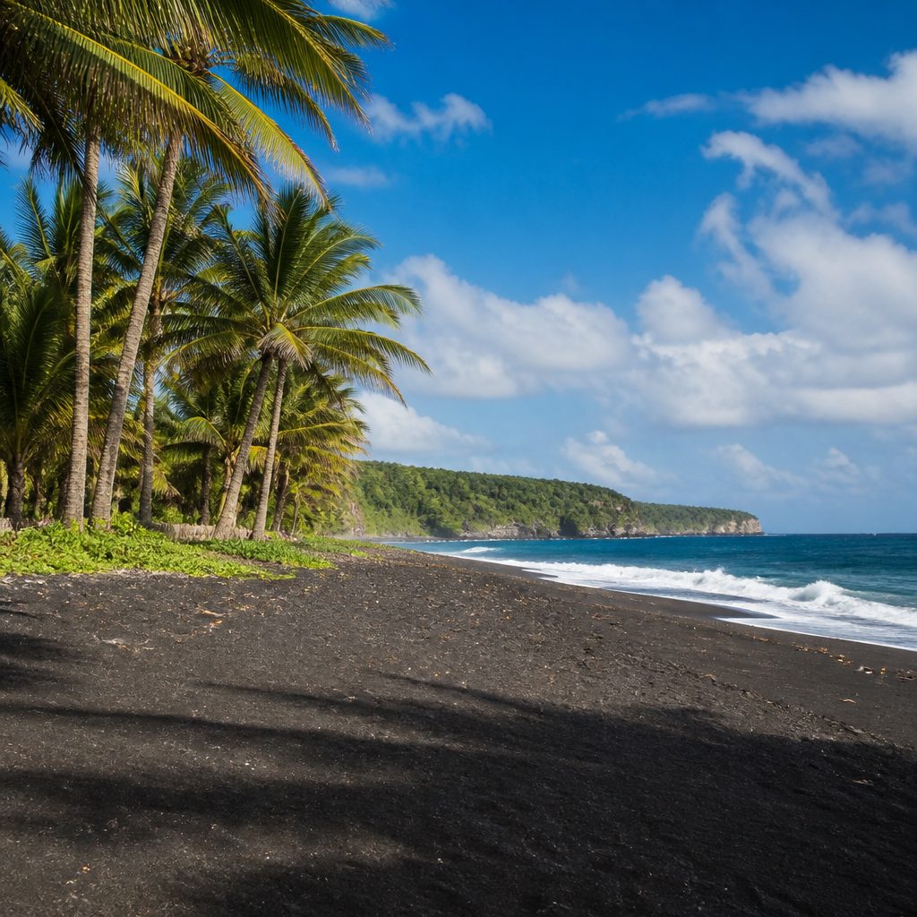 Plages de sable noir Basse-Terre côte sud