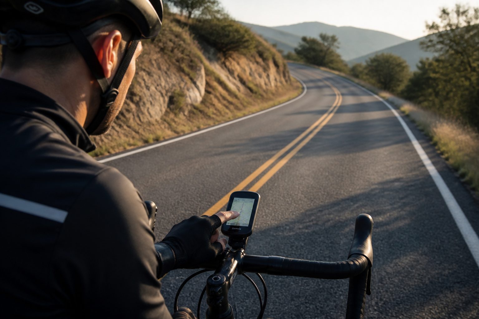 Cycliste vérifiant les critères de son GPS avant une sortie à vélo