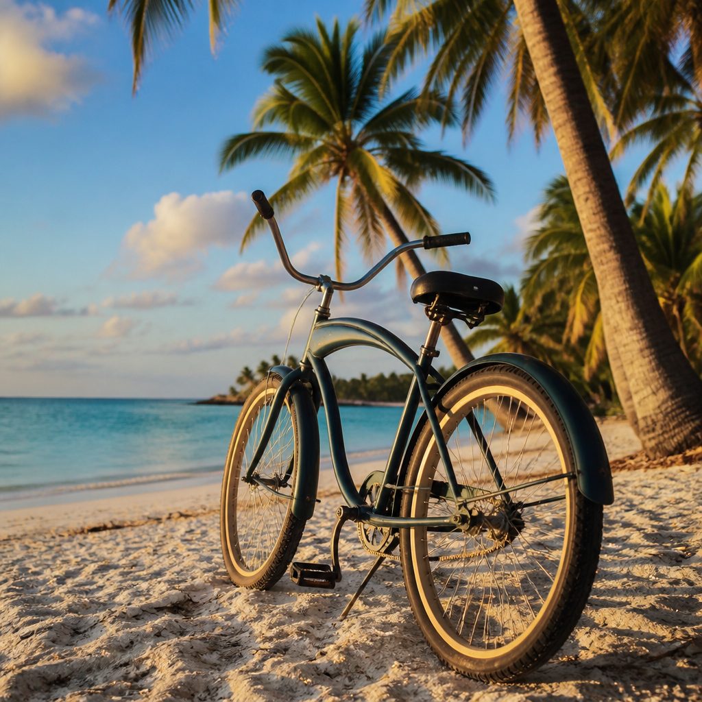 Vélo en Guadeloupe : plage et palmiers