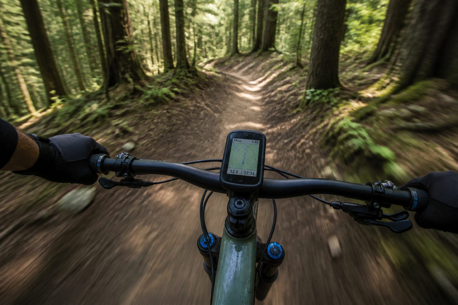 VTT avec GPS de navigation sur sentier forestier
