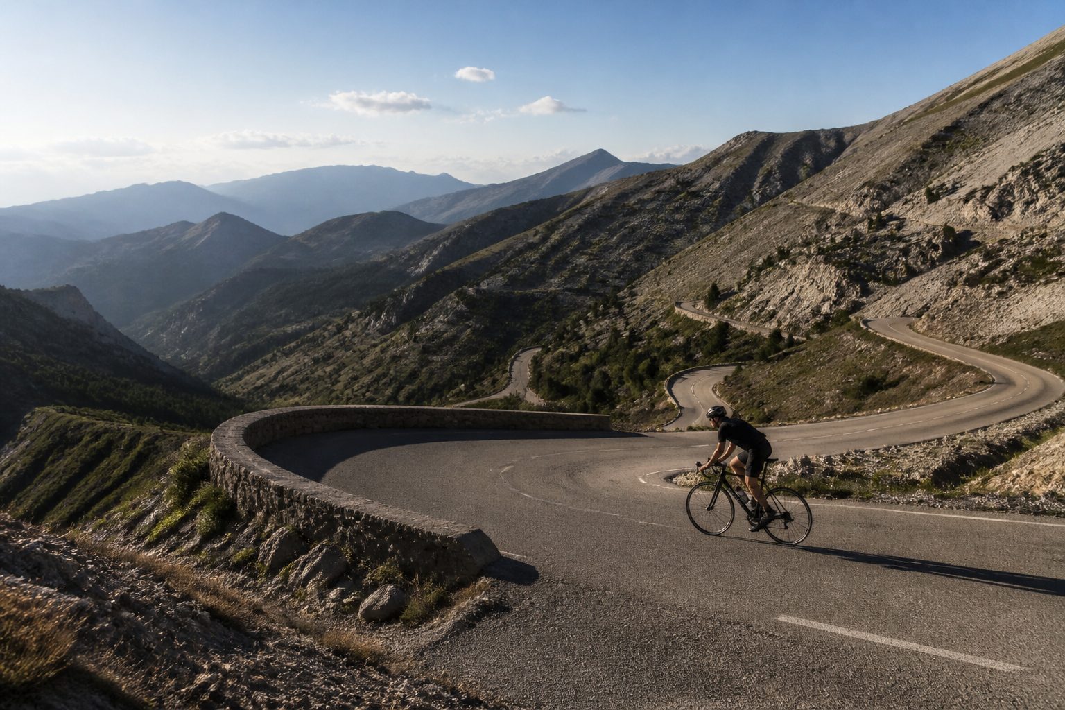 Coureur cycliste roulant en montagne pour préparer la suite de sa saison Élite Nationale