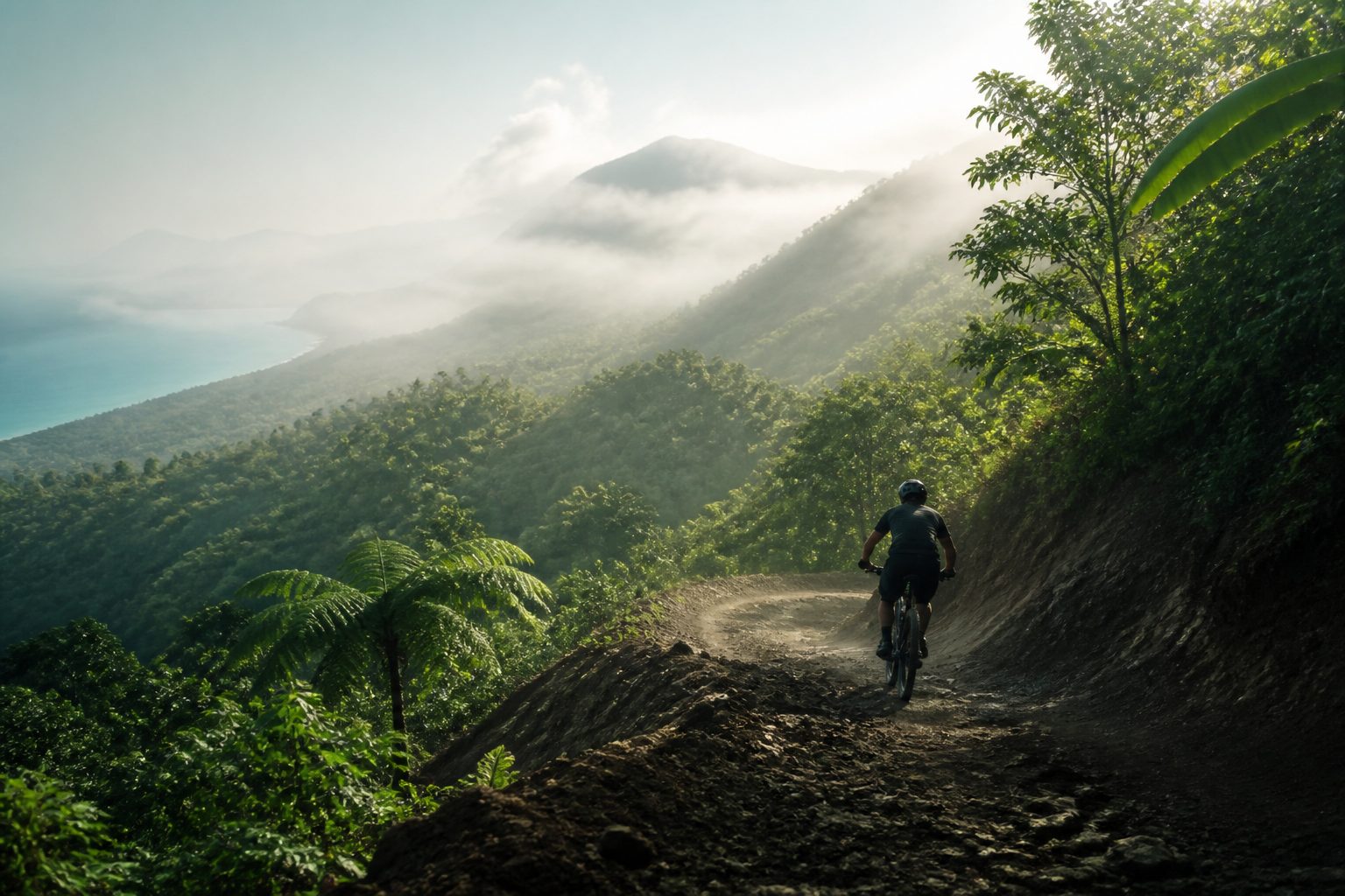 Vélo en forêt tropicale nord Martinique, route de montagne