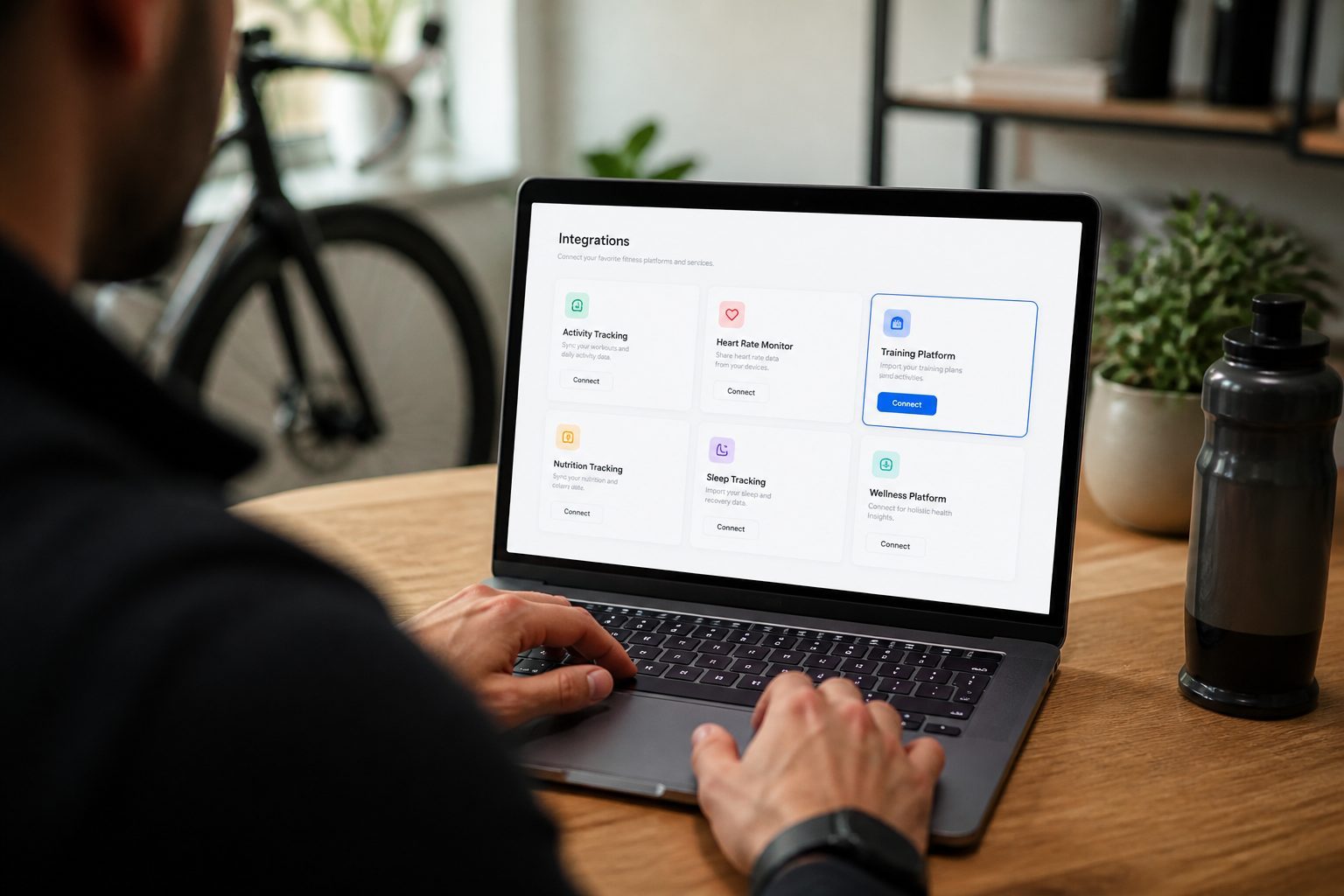Page Connections de MyWhoosh avec la tuile Strava et le bouton Connect mis en avant