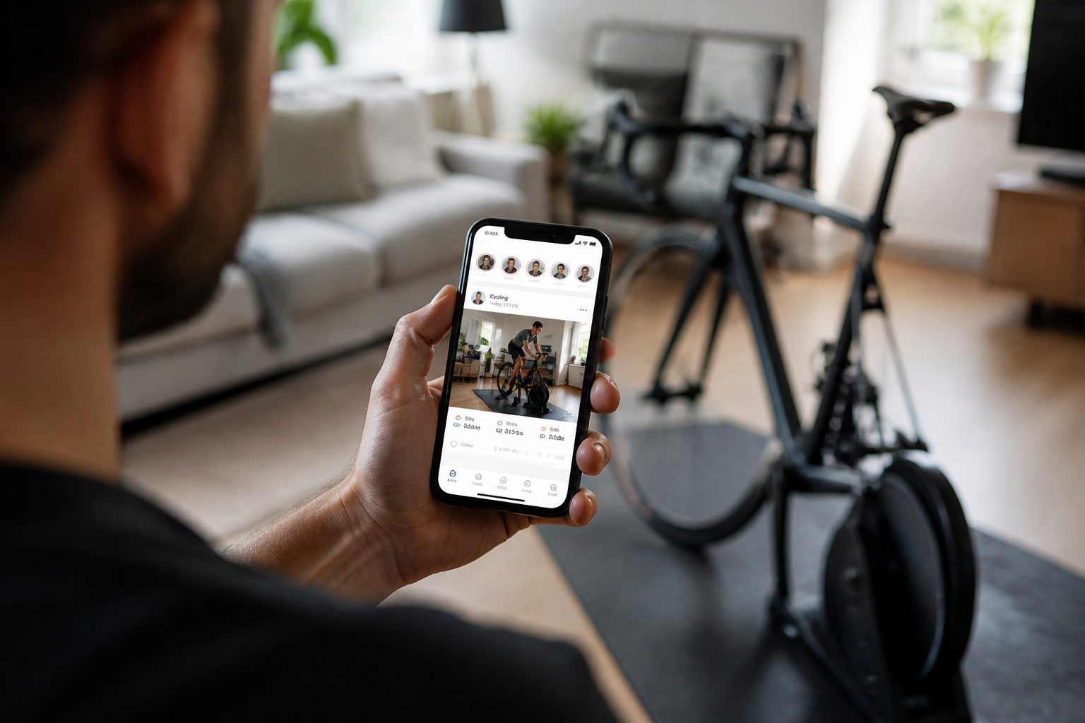 Fil Strava sur smartphone affichant une activité indoor synchronisée depuis MyWhoosh