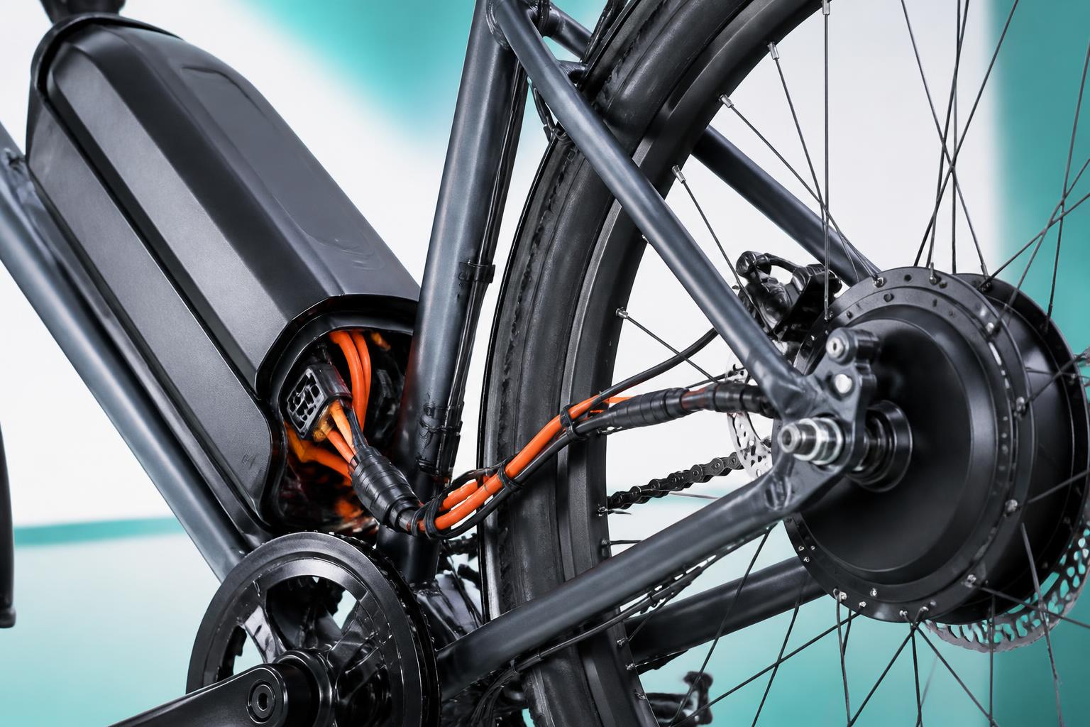 Batterie et moteur d'un vélo électrique, composants électroniques d'un VAE