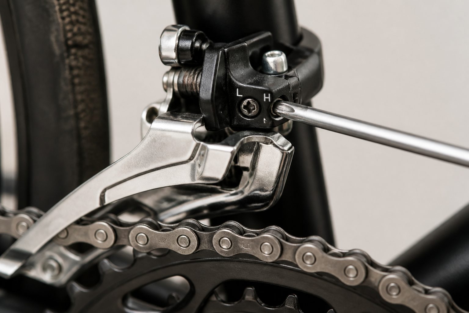 réglage butée basse vis L dérailleur avant vélo