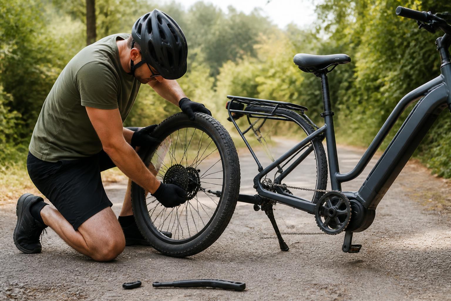 Réparation d'une crevaison sur un vélo électrique, démontage de la roue arrière