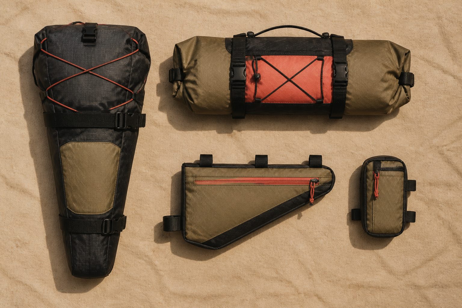 Sélection de sacoches vélo bikepacking de différentes marques et tailles