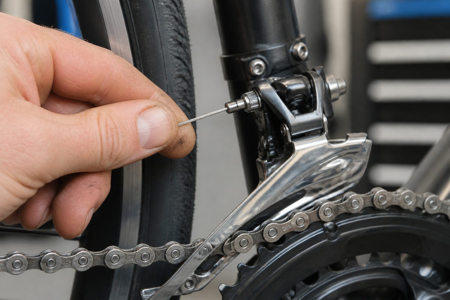 tension câble dérailleur avant vélo — vis de serrage