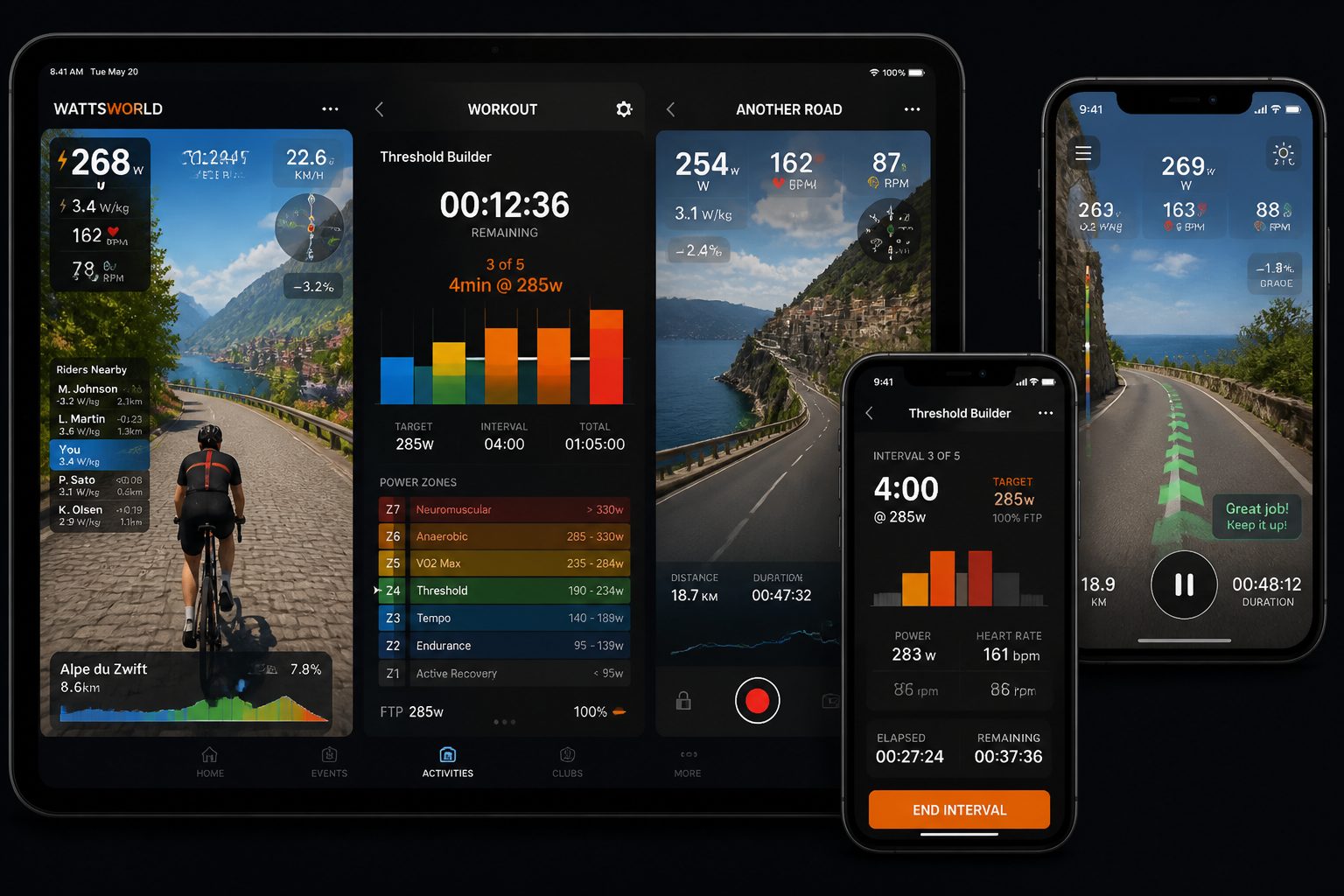 applications smart trainer compatibles Zwift TrainerRoad Rouvy Kinomap