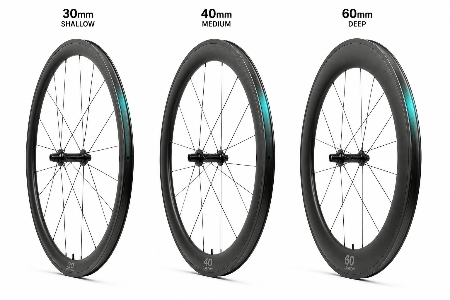 Différents profils de jantes carbone : 30mm, 40mm, 60mm