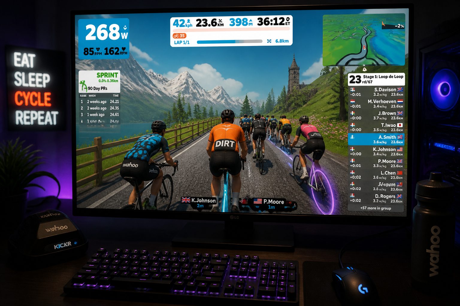 interface Zwift entraînement indoor vélo sur smart trainer